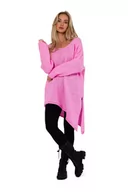 Swetry damskie - Asymetryczny Sweter Oversize - Różowy - miniaturka - grafika 1