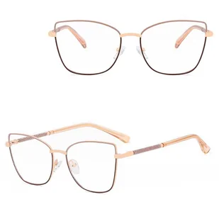 Damskie okulary Kocie Oczy zerówki do komputera BLUE LIGHT na teleskopach 25156F Beż/Brąz/Złoty - Okulary korekcyjne, oprawki, szkła - miniaturka - grafika 1