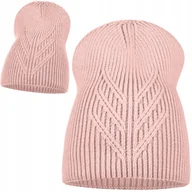 Czapki damskie - Czapka Dla Kobiety Beanie Jesienna Zimowa Majka Piękny Splot Różowa - miniaturka - grafika 1