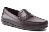 Mokasyny damskie - Geox Mokasyny Męskie Gładkie Skórzane Brązowe 40 Jie - miniaturka - grafika 1