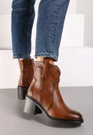 Botki damskie - Brązowe Botki na Słupku Ozdobione Drobnymi Nitami Stelira - miniaturka - grafika 1