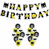 Balony i akcesoria - Zestaw urodzinowy BATMAN / girlanda / baner / balony / Happy Birthday - miniaturka - grafika 1