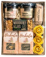 Zestawy upominkowe - Kosz Prezentowy Z Herbatami I Miodowymi Produktami Świece Z Wosku Pszczelego - miniaturka - grafika 1