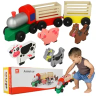 Klocki - Drewniana Kolejka Ciuchcia Lokomotywa Wagoniki + Zwierzęta Krowa Koń - miniaturka - grafika 1