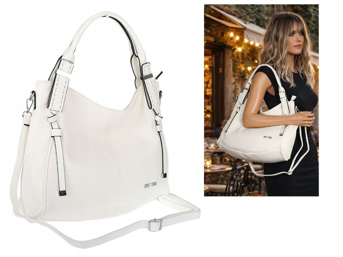 Torebka Damska shopper WOREK włoska marka SWEET YEARS pojemna 6846 Biała