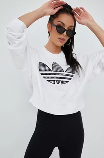 Bluzy damskie - Adidas Originals Originals bluza bawełniana Trefoil Moments damska kolor biały z aplikacją - grafika 1
