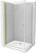 Kabiny prysznicowe - Mexen Pretoria kabina prysznicowa uchylna 80x100 cm, transparent, złota + brodzik Flat - 852-080-100-50-00-4010 - miniaturka - grafika 1