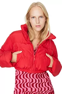 Płaszcze damskie - Trendyol Damska kurtka z klapą, zwykła, regularna, zimowa, płaszcz, czerwony, M, Czerwony - grafika 1