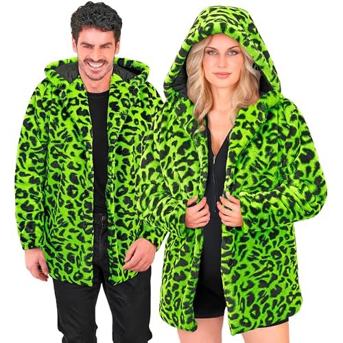 W WIDMANN MILANO Party Fashion – płaszcz w panterkę dla kobiet i mężczyzn, sztuczne futro z kapturem, pluszowa kurtka, kostium na karnawał i festiwal