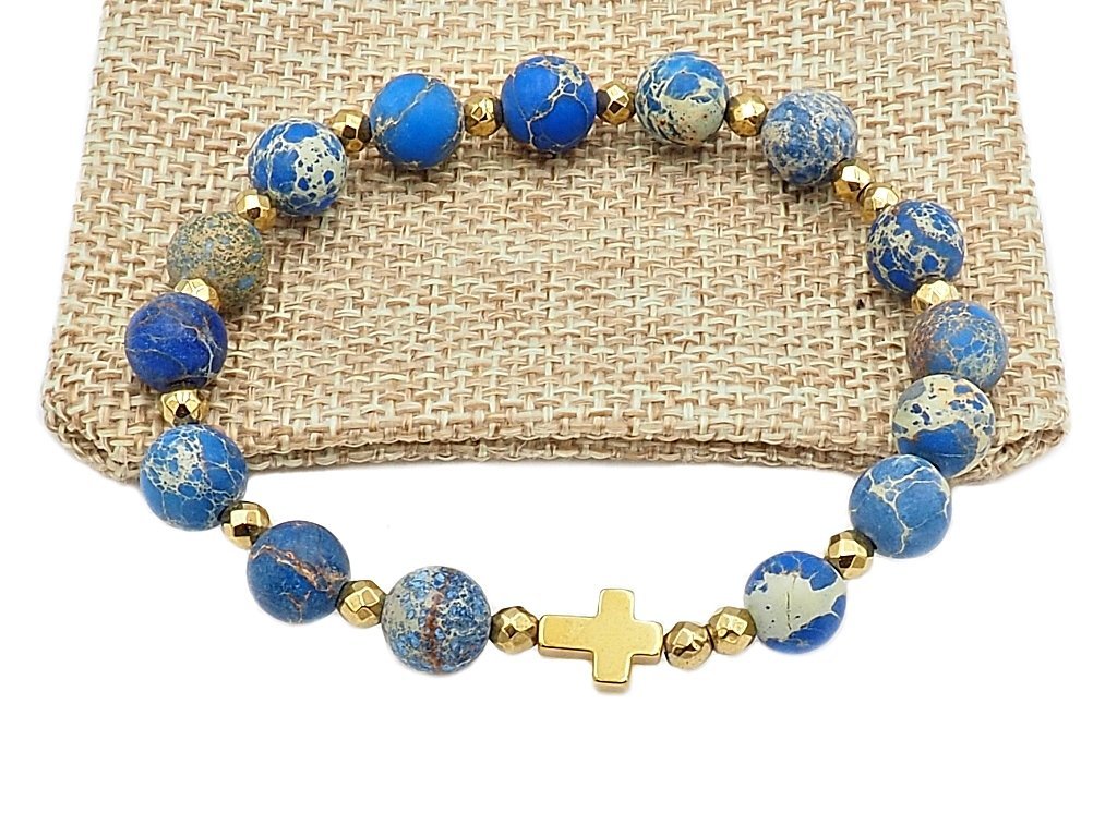 Bransoletka różaniec na rękę jaspis cesarski granatowy