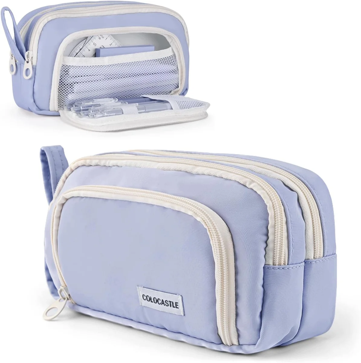 PIÓRNIK 21X12X17CM 3 PRZEGRÓDKI DUŻY SZKOLNY BIUROWY ETUI BŁĘKITNY