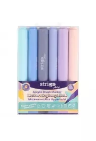 Strigo. Markery akrylowe trójkątne 6 kolorów. Końcówka Brush. Zestaw 4 - Flamastry - miniaturka - grafika 1