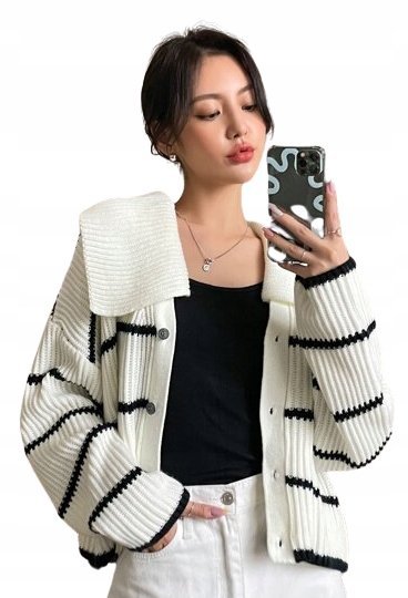 SWETER DAMSKI KREMOWY W PASKI NA GUZIKI S V4C
