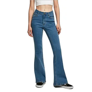 Urban Classics Damskie spodnie z bawełny organicznej, damskie spodnie z wysokim stanem, z szerokimi nogawkami, dżinsy w 3 kolorach, rozmiary 26-34, Clearblue Washed, 29 - Spodnie damskie - miniaturka - grafika 1