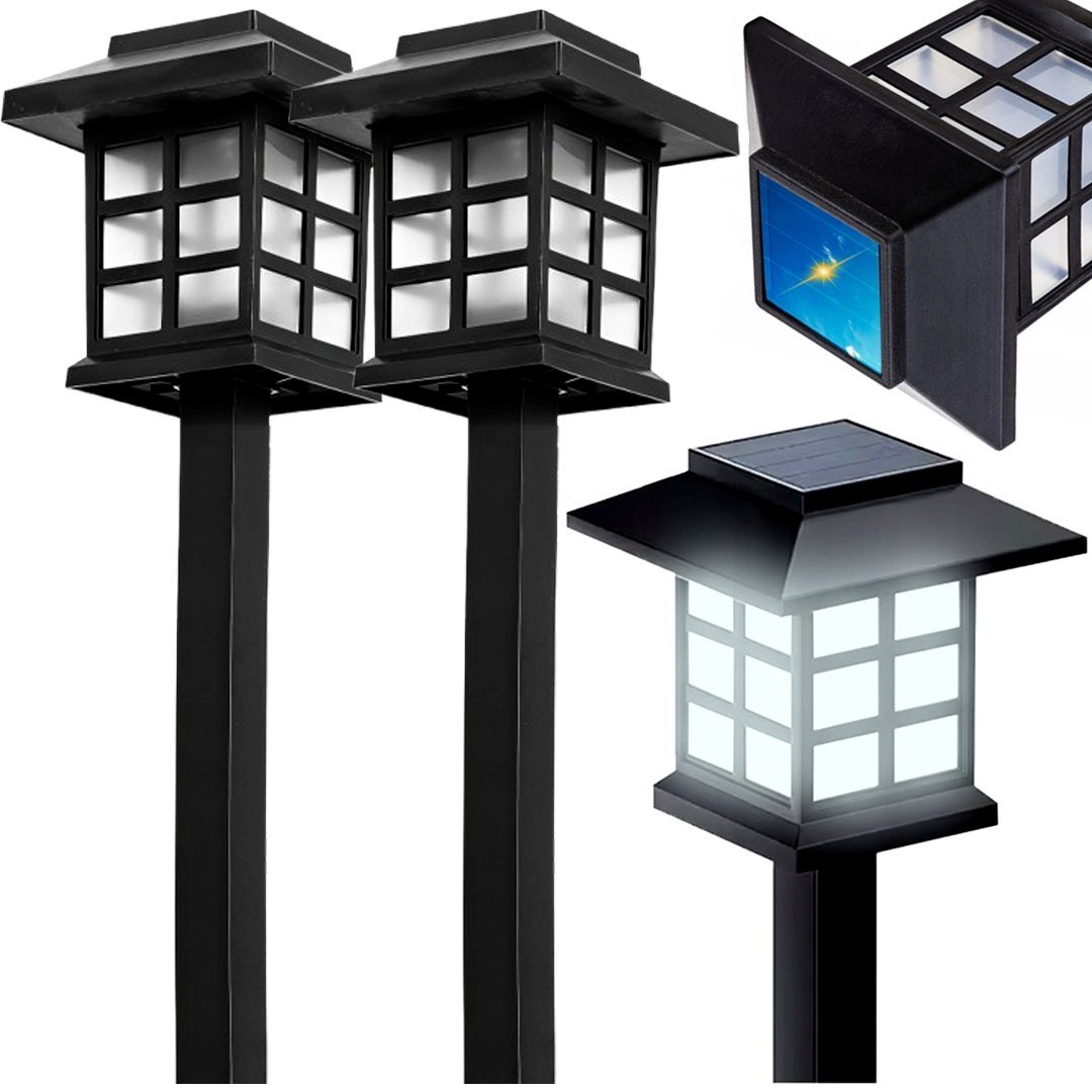 2X Lampa Solarna Ogrodowa Led Wbijana Wodoodporna Latarnia Czujnik Zmierzchu