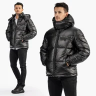 Kurtki męskie - Kurtka Męska Zimowa Pikowana Wodoodporna Z Kapturem Czarna 5363-1 Czarny XXL - miniaturka - grafika 1