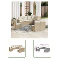 Sofy ogrodowe - The Living Store 8-cz. zestaw mebli ogrodowych z poduszkami - beżowy - polirattan - Sofa Ogrodowa - miniaturka - grafika 1