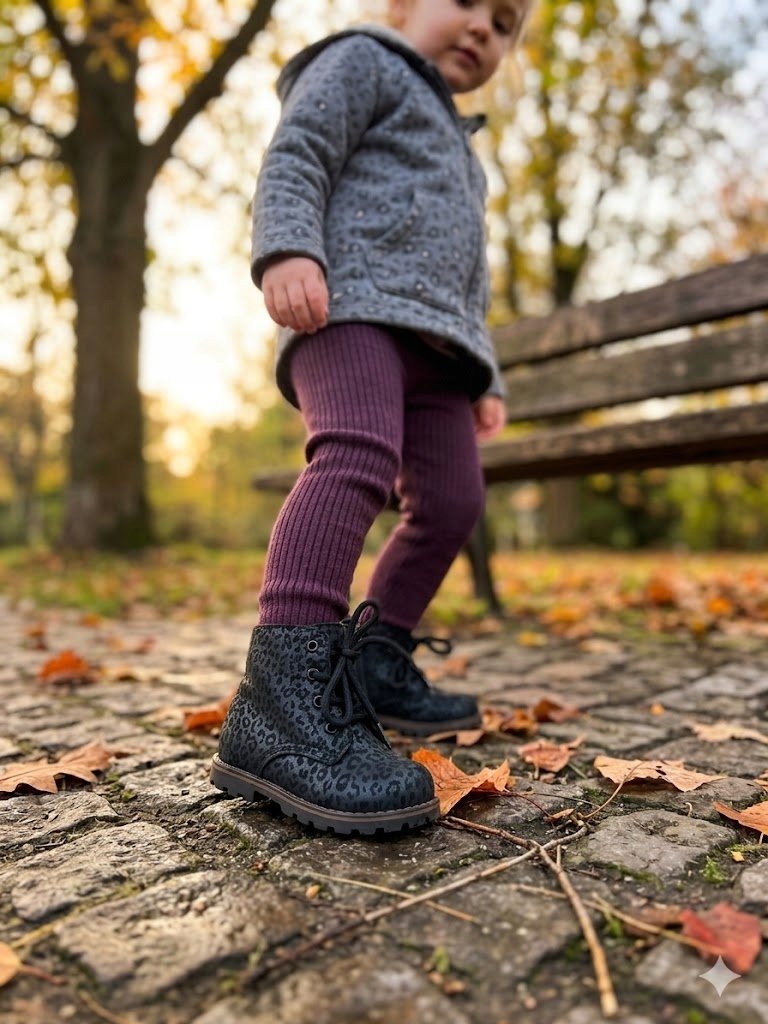 EMEL DZIECIĘCE BOTKI SKÓRZANE WZÓR PANTERKA GRANATOWE 21 8AA