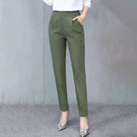 Spodnie damskie - Damskie eleganckie spodnie chinosy - Zielony - miniaturka - grafika 1