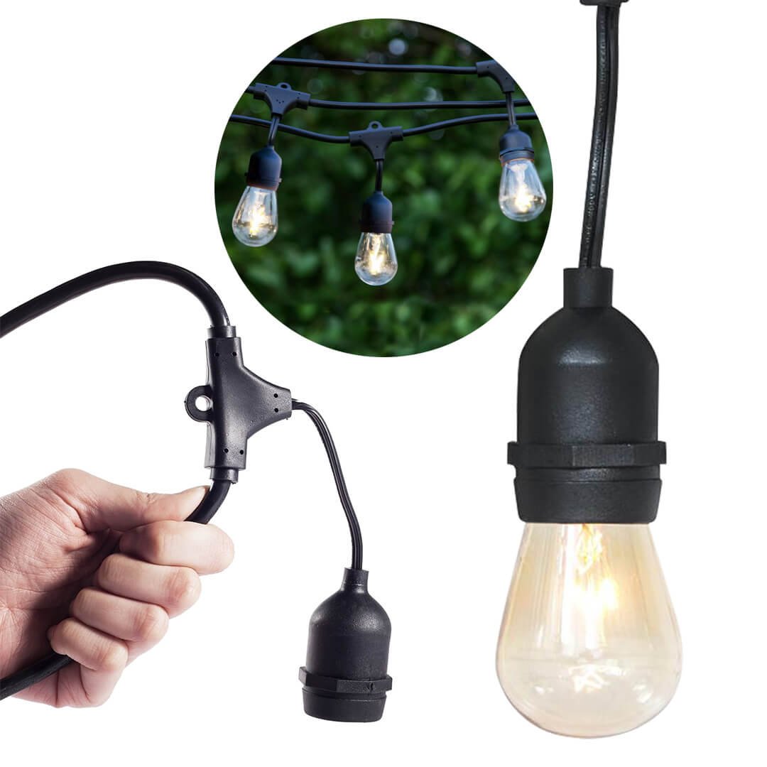 Sznur świetlny LED, wodoodporny, 15 lampek z diodami LED, gwint E27, 14,6 m, barwa światła ciepła biel