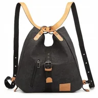 Plecaki worki - Torba Plecak 2w1 Damski Worek do Pracy Czarny Lekki Płócienny Miejski Ellen - miniaturka - grafika 1