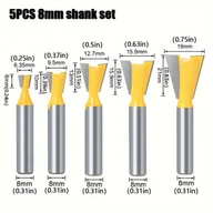 Inne - TEMU 5/6 Sztuk 6mm/8mm/12mm Shank 1/4 "1/2" Shank Złącze Jaskółczy Ogon Frezy 14 Stopni Do Obróbki Drewna Frezy Grawerujące Do Drewna Wolframu - miniaturka - grafika 1