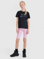 Spodnie i spodenki dla dziewczynek - 4F Legginsy kolarki trekkingowe szybkoschnące dziewczęce - różowe 122/128 (6-8 lat) - miniaturka - grafika 1