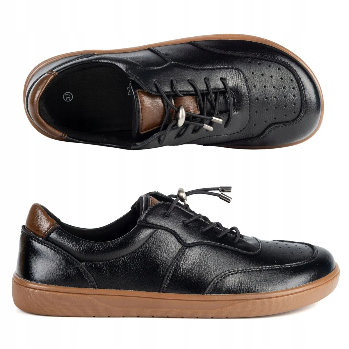 Damskie półbuty barefoot skórzane POTOCKI 19508 czarne 39 obuwie minimalistyczne, buty do chodzenia, sznurowane, wkładka ze skóry naturalnej
