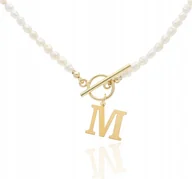 Naszyjniki - Złoty naszyjnik PERŁY NATURALNE LITERKA 925 45cm - miniaturka - grafika 1