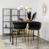 Taborety i hokery - Krzesło Barowe Tapicerowane Plecione Hoker FLORES 2 Czarne Welurowe Nowoczesne Glamour - miniaturka - grafika 1