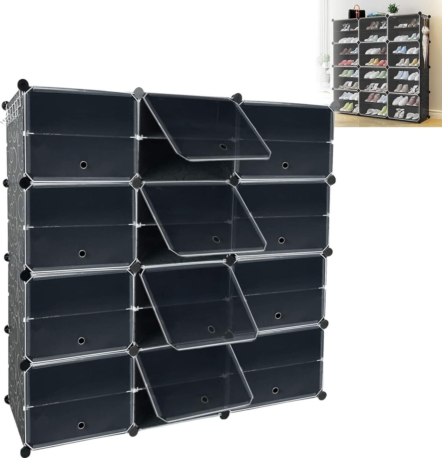 Stojak na buty ACXIN, 8-poziomowa szafka na buty, plastikowe pudełko na buty DIY do garderoby, przedpokoju, sypialni (122 x 32 x 124 cm)
