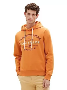 Męska bluza z kapturem TOM TAILOR Basic z nadrukiem logo, 32243-pomidorowy krem pomarańczowy, M - Bluzy męskie - miniaturka - grafika 1