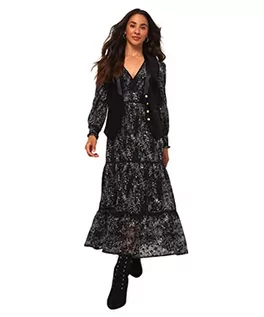 Sukienki - Joe Browns Damska abstrakcyjna zimowa sukienka z dekoltem w serek na co dzień, czarna, 6, Czarny, 32 - grafika 1
