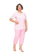 Piżamy damskie - PIŻAMA DAMSKA L KRÓTKI RĘKAW ROZPINANA Z KIESZENIAMI RÓŻOWA BAWEŁNIANA - miniaturka - grafika 1