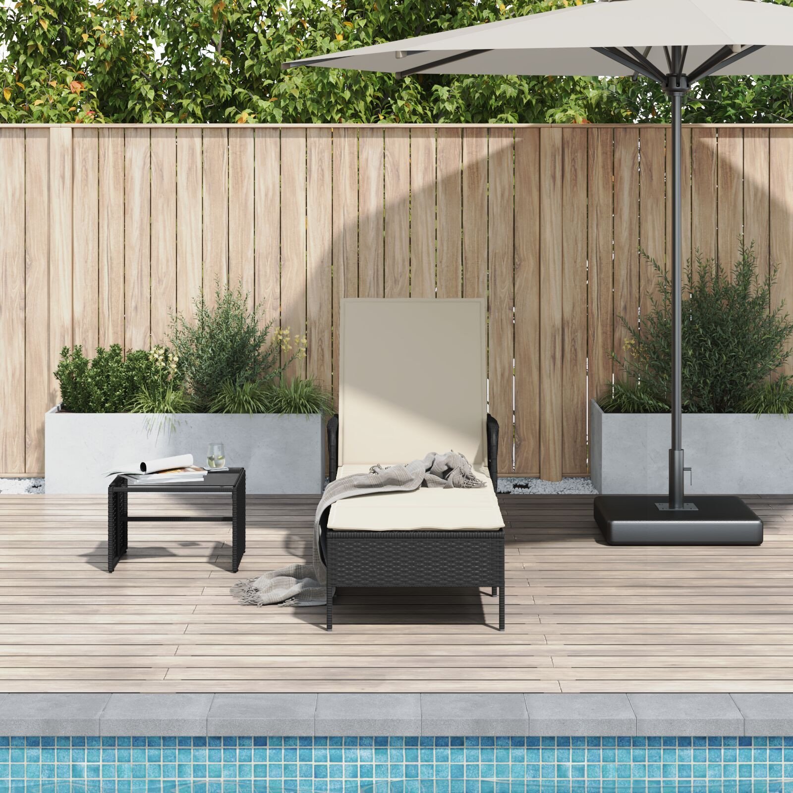 vidaXL Leżak Czarny i kremowy PE Rattan 157 x 55 x 92 cm 365425