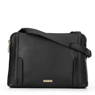 Torebki damskie - Damska torebka crossbody dwukomorowa czarno - złota - miniaturka - grafika 1