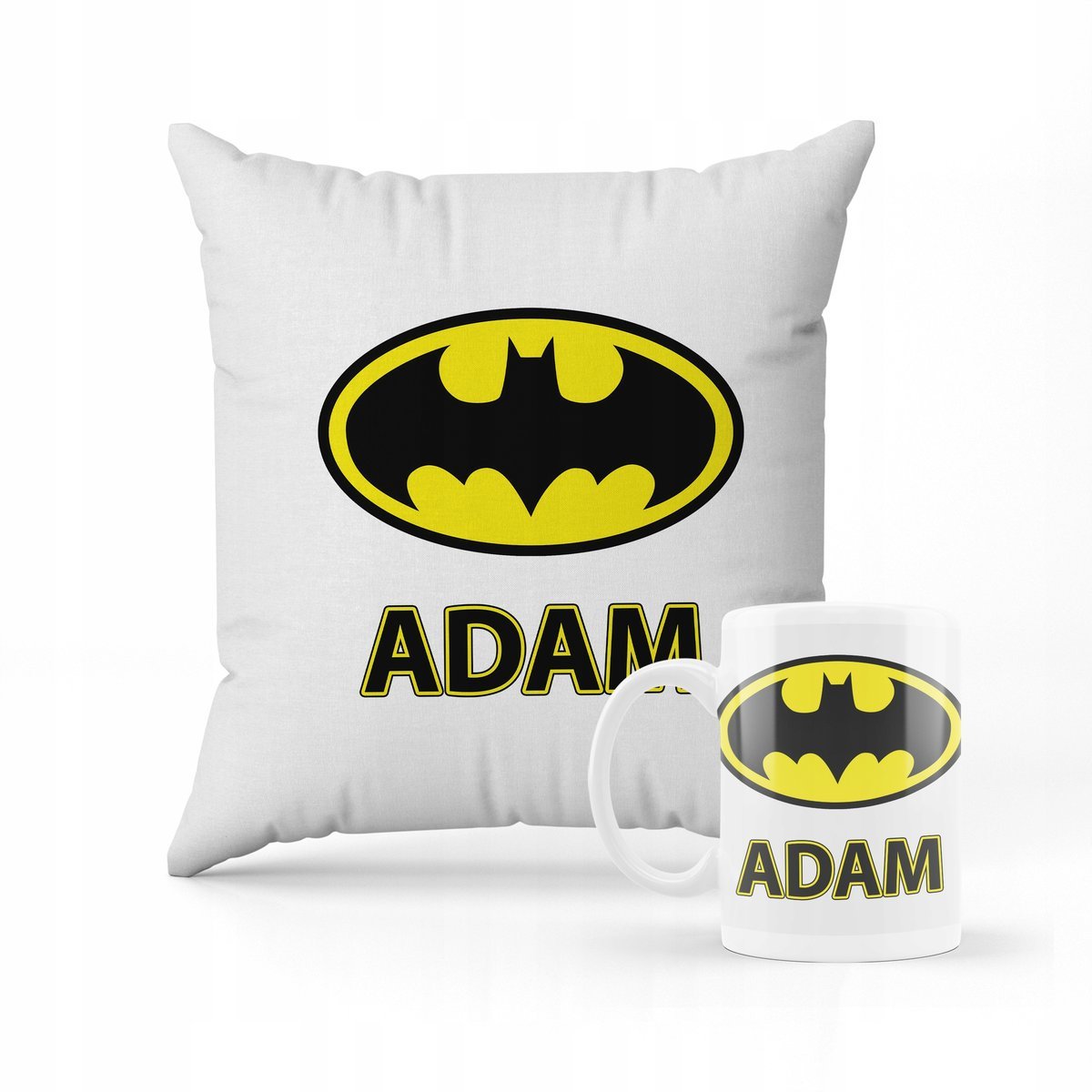 ZESTAW PODUSZKA + KUBEK PREZENT DLA DZIECKA BATMAN AVENGERS + IMIĘ
