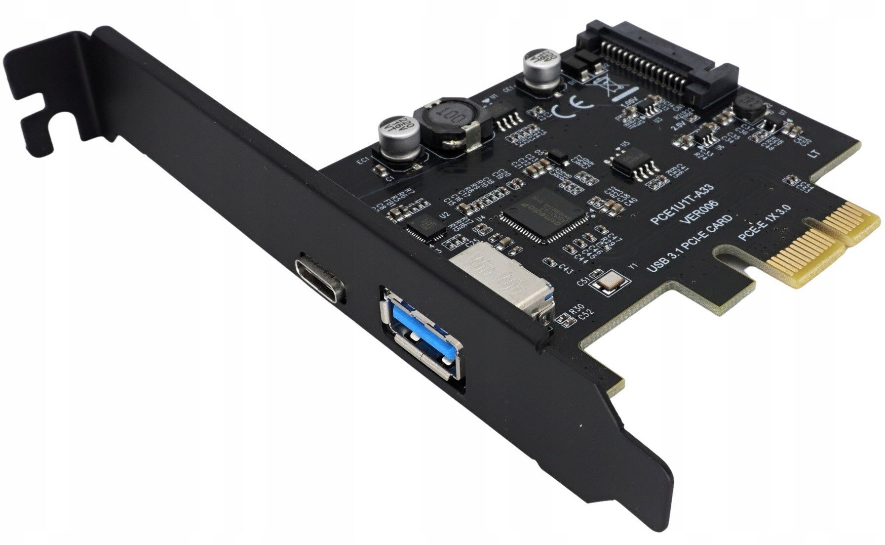 Kontroler TECKIN Karta adapter do komputera PCI PCIe 1X na USB A + C 3.1 Gen2 10Gbps