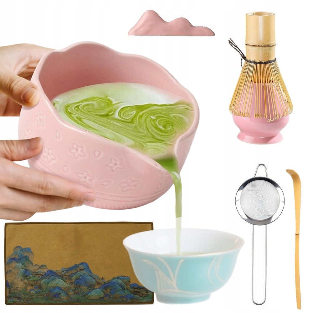 Ceramiczny Zestaw Do Matcha Różowy 450ML Z Kompletnym Wyposażeniem