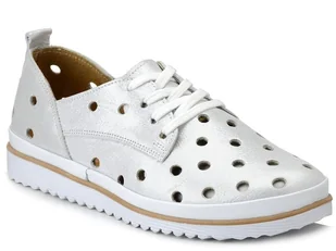 Buty damskie skórzane srebrne sznurowane ażurowe Loretta Vitale 564-40 - Półbuty damskie - miniaturka - grafika 1