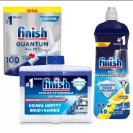 Środki do zmywarek - Finish Zestaw do zmywarek: kapsułki do mycia naczyń, nabłyszczacz, płyn do czyszczenia 100 szt. + 800 ml + 250 ml - miniaturka - grafika 1