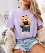 Koszulki i topy damskie - Fiołkowa koszulka damska z nadrukiem misia - miniaturka - grafika 1