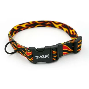 Obroża dla Psa w płomienie Regulowana Dog On Fire, wąska 2 cm, dla mniejszych psów i szczeniaków, czarne okucia-L 34-44 cm - Szelki dla psów - miniaturka - grafika 1