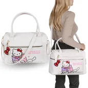 Akcesoria podróżnicze - Hello Kitty Biała torba podróżna, torba turystyczna, torba weekendowa na zamek 38x26x16 cm - miniaturka - grafika 1
