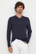 Swetry męskie - Calvin Klein sweter wełniany męski kolor granatowy lekki - miniaturka - grafika 1