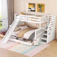 Łóżka dla dzieci i młodzieży - Łóżko piętrowe z litego drewna - 90x200cm + 140x200cm - ze schowkiem drabinkowym i zjeżdżalnią - białe - miniaturka - grafika 1