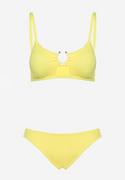 Stroje kąpielowe - Żółte Dwuczęściowe Bikini Usztywniany Biustonosz Zakładany przez Głowę z Ozdobną Klamerką Dół z Gumką w Pasie Jeanmarie - miniaturka - grafika 1