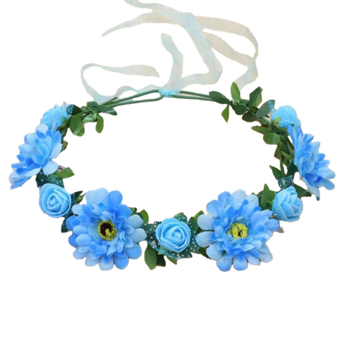 Wianek na głowę ze sztucznych kolorowych kwiatów niebieski