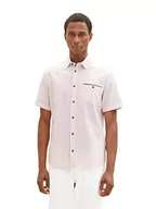 Koszule męskie - TOM TAILOR Męska koszula z krótkim rękawem z kieszenią na piersi, 31813 – różowo-biała struktura, XL - miniaturka - grafika 1