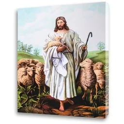 Obraz religijny na płótnie Jezus Dobry Pasterz - Ikony i obrazy sakralne - miniaturka - grafika 1